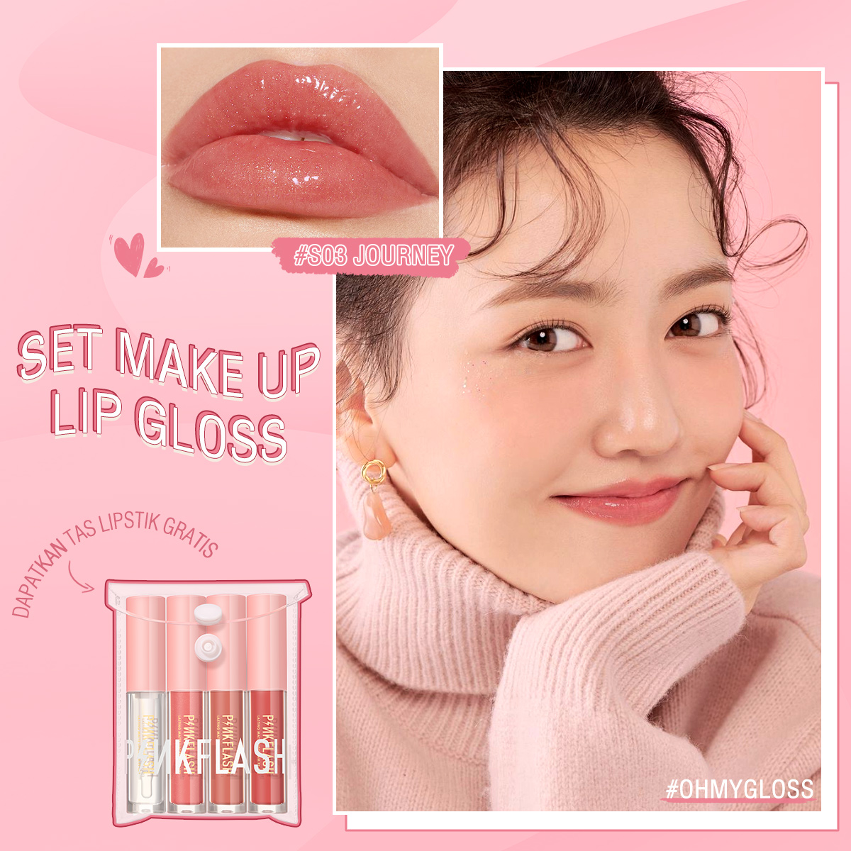 PINKFLASH 4 PCS Lip Gloss Set Shimmer Glossy Long Lasting Waterproof