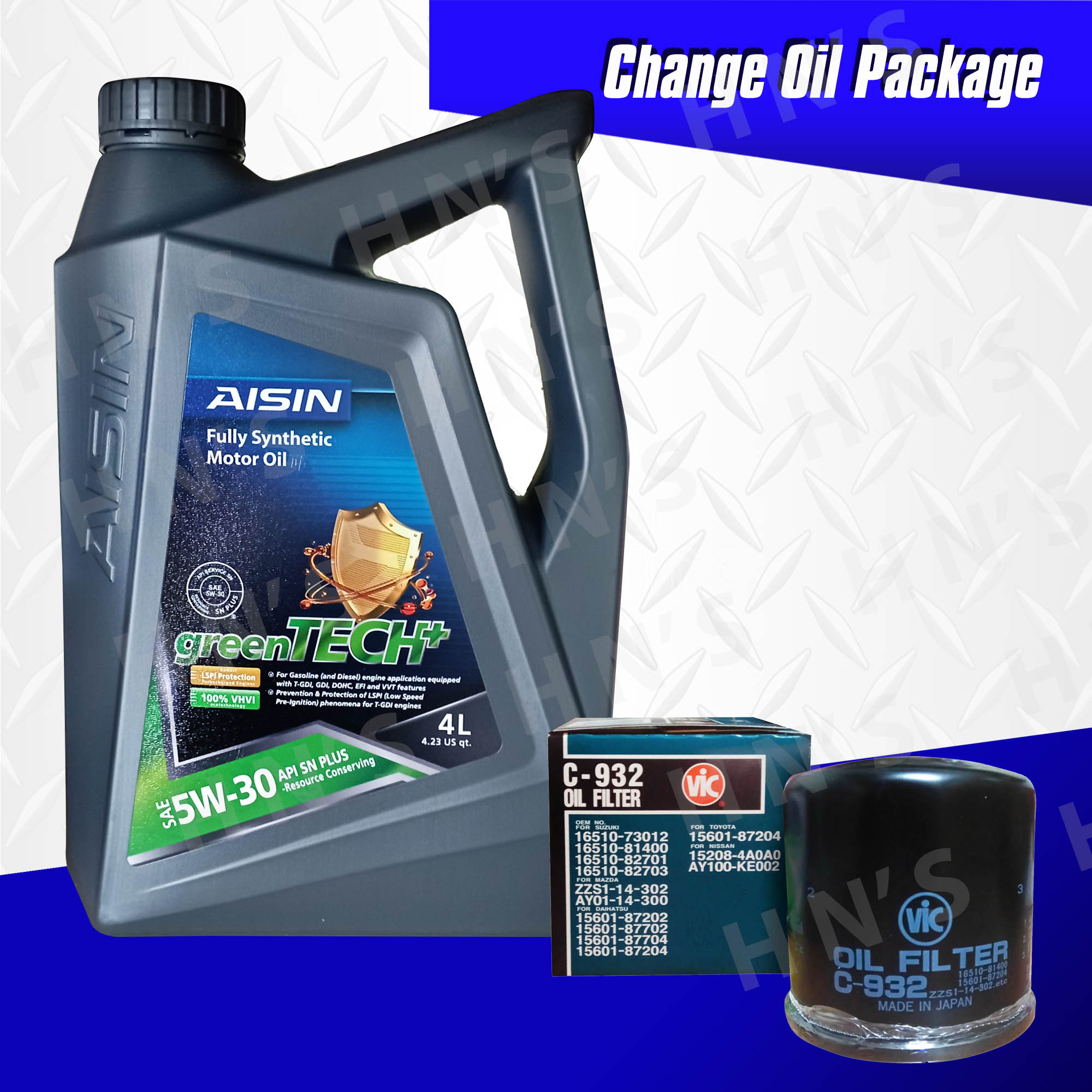AISIN Fully Synthetic SAE 5W30 Oil Change Package for Suzuki Alto