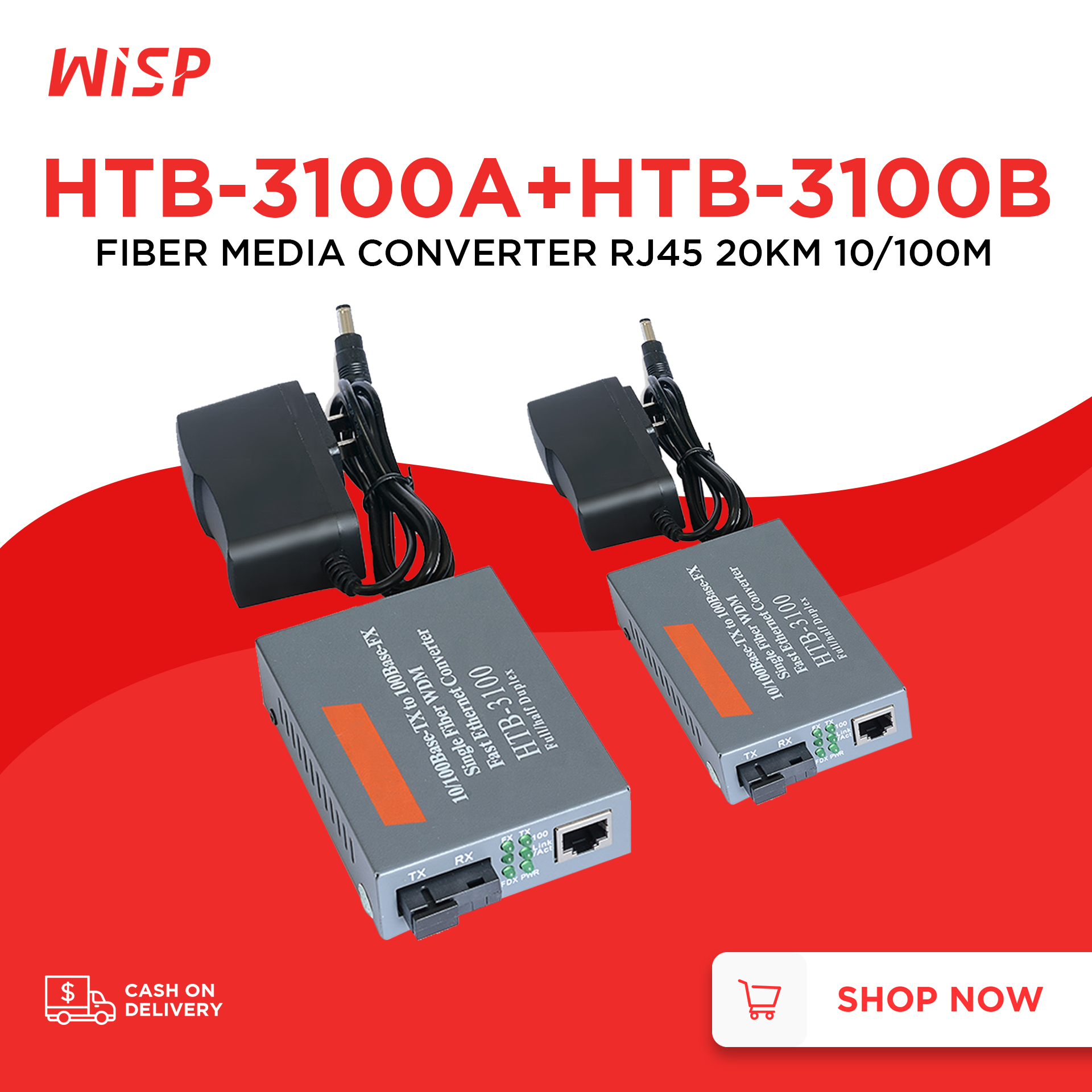 1 Pair Media Converter HTB3100 Fiber Optical Single Mode Single Fiber