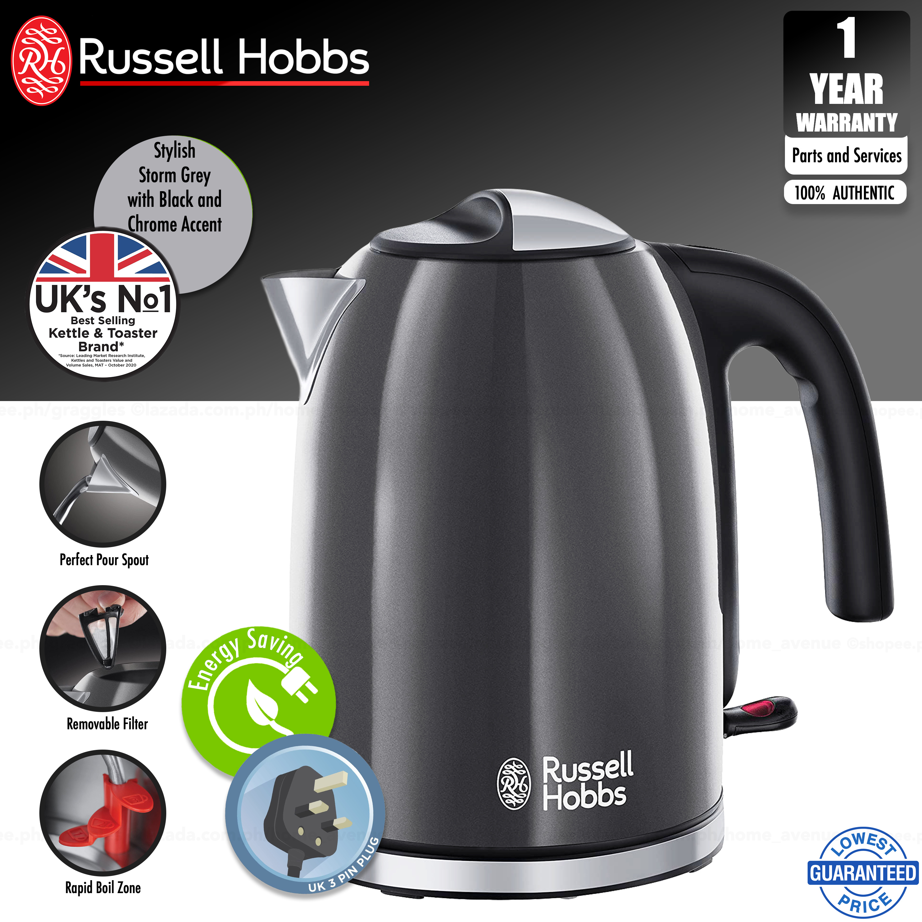 Russell Hobbs Colour Plus Kettle - Storm Grey