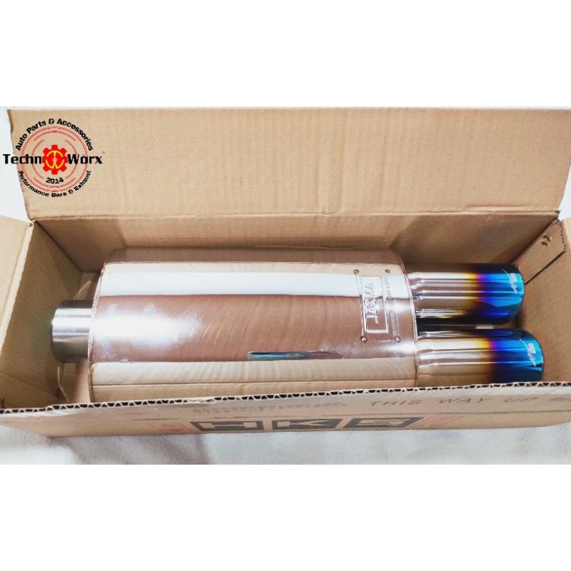 HKS Twin tip Muffler Chambered oval can universal exhaust titanium car