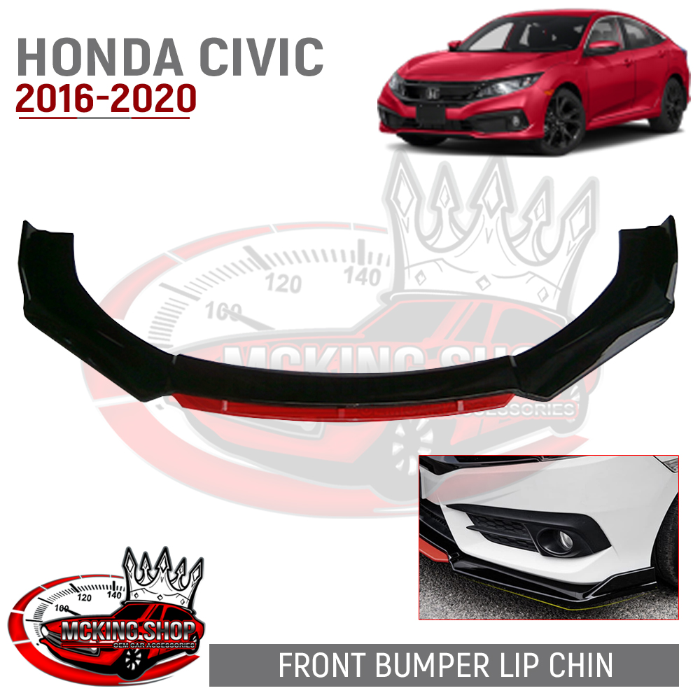 Front Bumper Lip Kit For 2016-2020 Honda Civic – 3-Piece Unpainted Black, Matte Finish