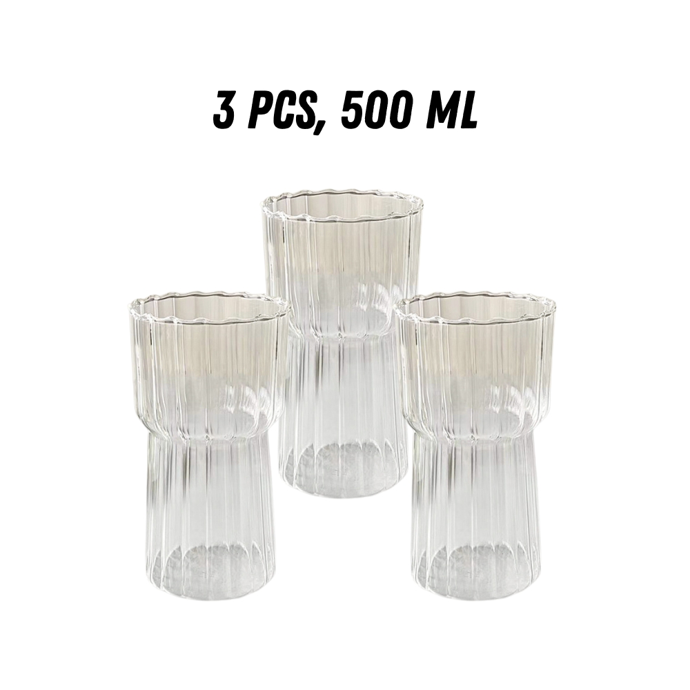 Borosilicate Drinking Glass 3 PCS SET Heat Resistant Cup Textured