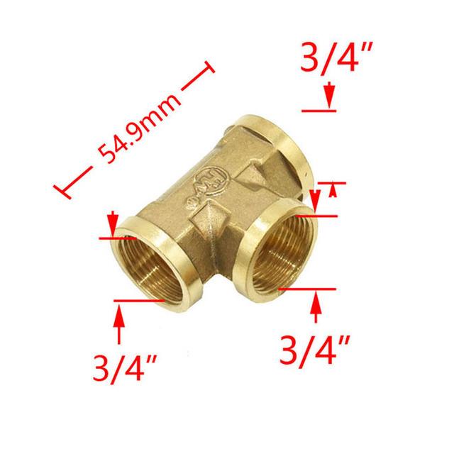 Tshaped 1/2 3/4 Inch Copper Metal Threaded Water Pipe Connector Brass