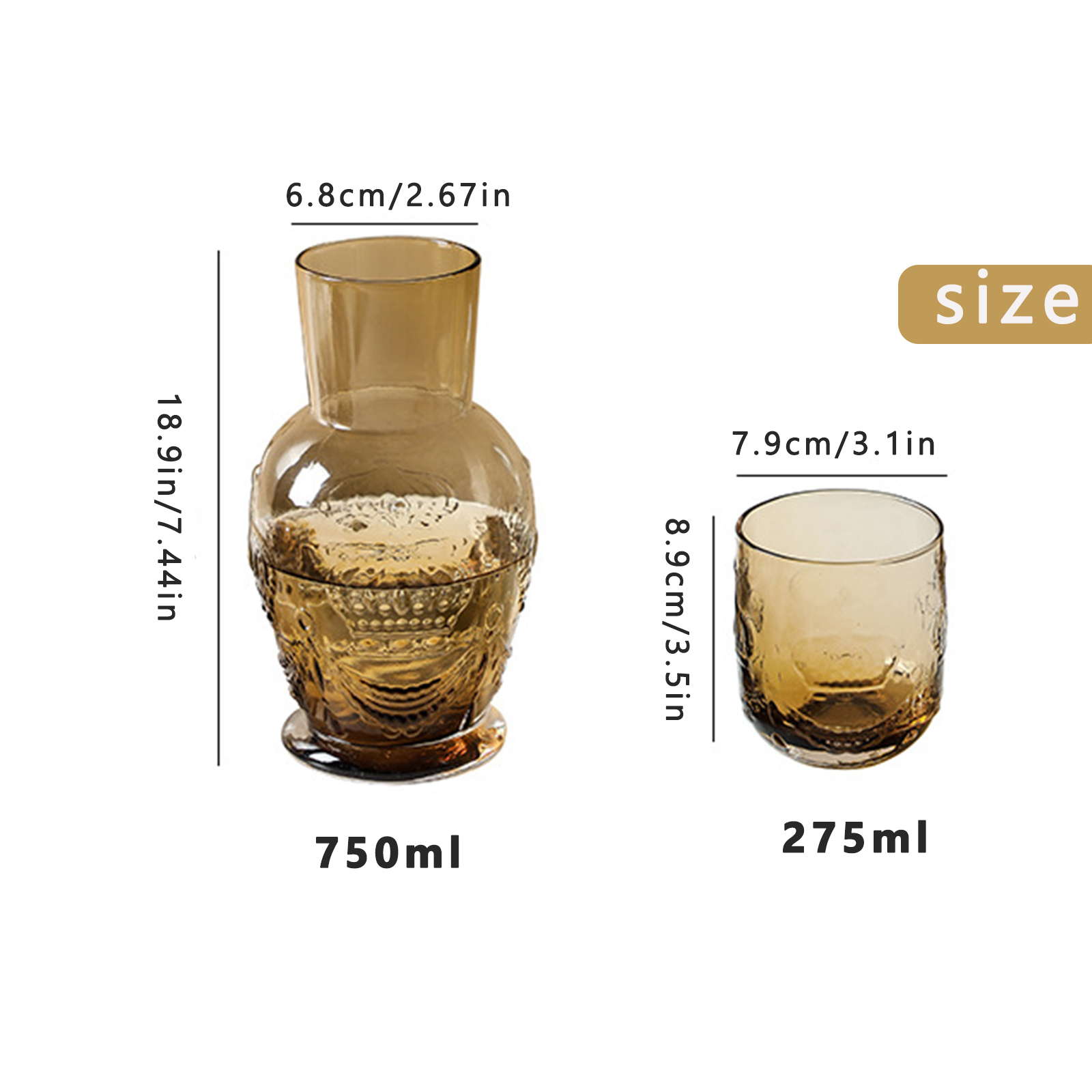 750ml Glass Water Carafe Large Capacity Mouthwash Container Mouthwash Cup  for Bedroom Nightstand Bathroom Glass Mouthwash Bottle A 