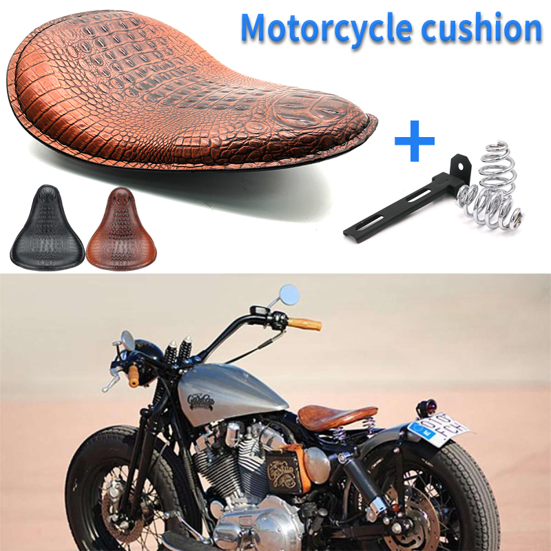 Motorcycle Retro Crocodile Style Leather Solo Spring Saddle Seat