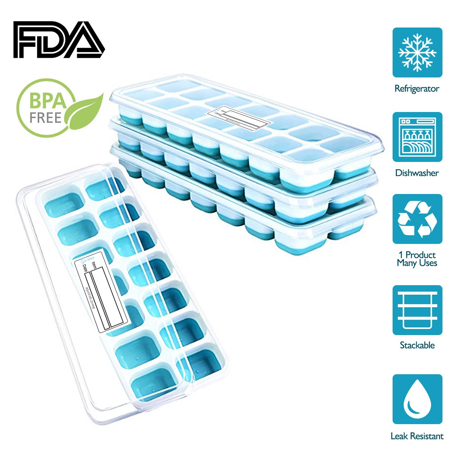 Ice Cube Tray 12 Cavity Bpa Free Flexible Stackable Nonstick Versatile