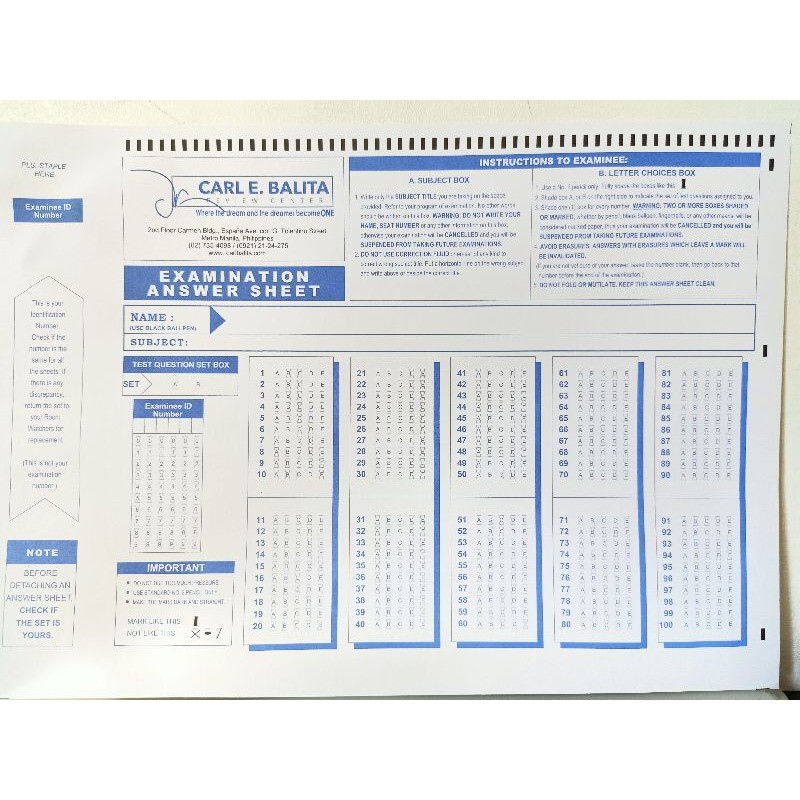 CBRC SCANTRON SHEETS Answer Sheets Lazada PH