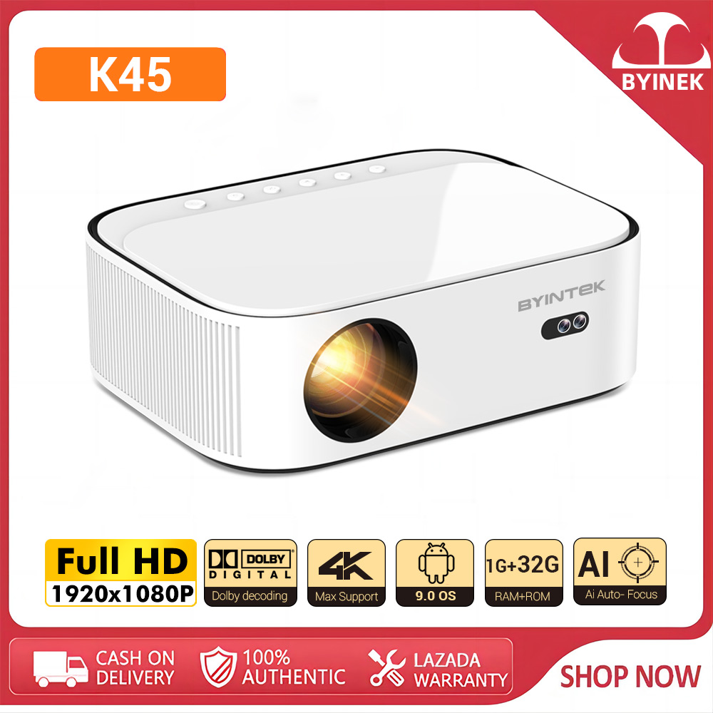 BYINTEK K45 Projector Smart Auto-focus Version Android 9.0 Full HD 4K ...