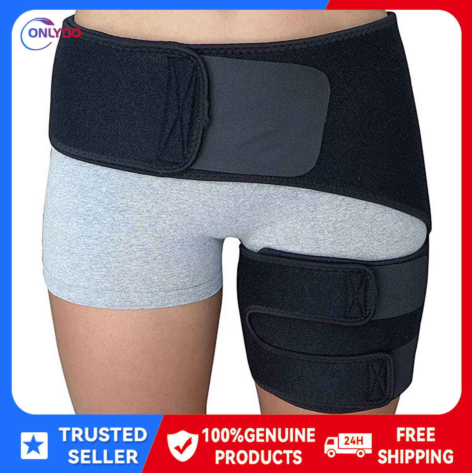 Hip Brace - Thigh Hamstring Sciatica Pain Relief Brace - Compression  Support Wrap for Hip Flexor Strain, Groin Pull, SI Joint, Arthritis,  Bursitis, Sciatic Nerve for Men, Women (Black)