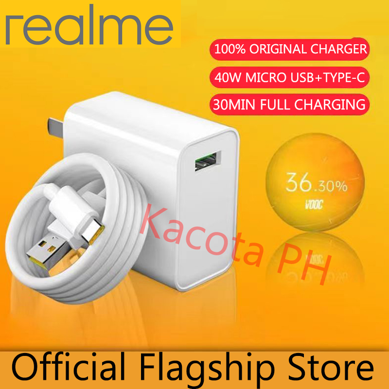 100% Original Charger Realme Charger Vooc Micro Usb+Type-C Cable