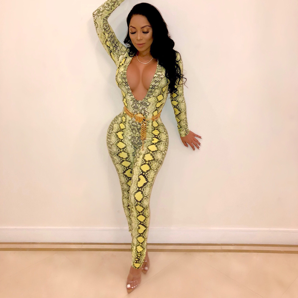 yellow snake print jumpsuit