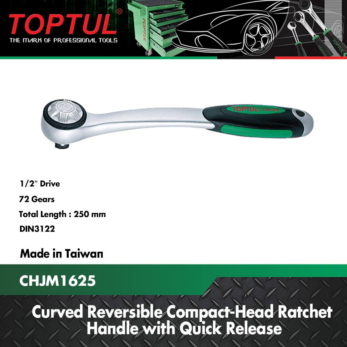 Reversible Ratchet with Adjustable Handle (Quick Release) - TOPTUL