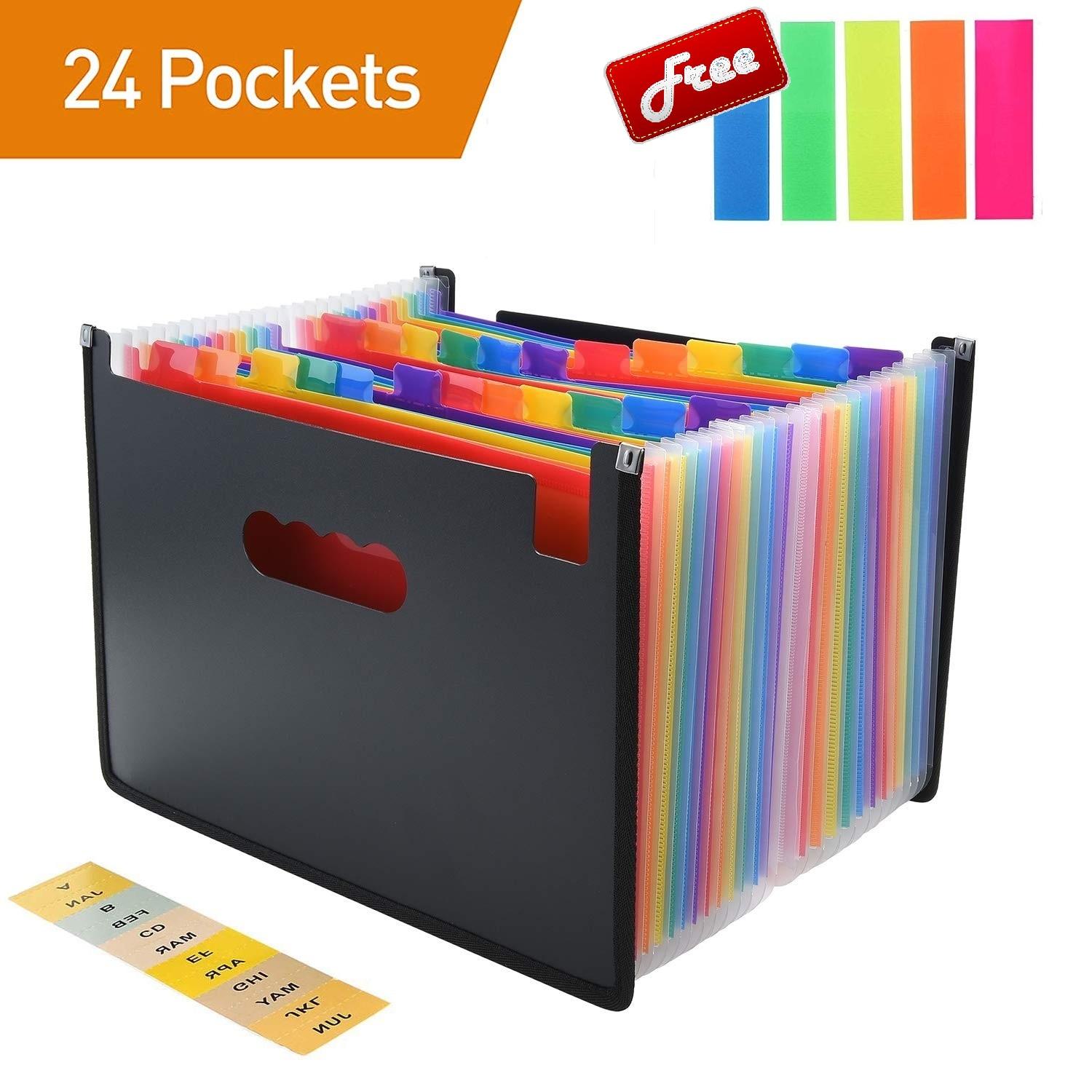 Expanding File Folder Organiser 12 Pockets A4 Portable Expandable File Document Holder Organizer with 2 Labels for Office Strong Plastic Paperwork File Organiser Desk Accordion Storage Home Use 