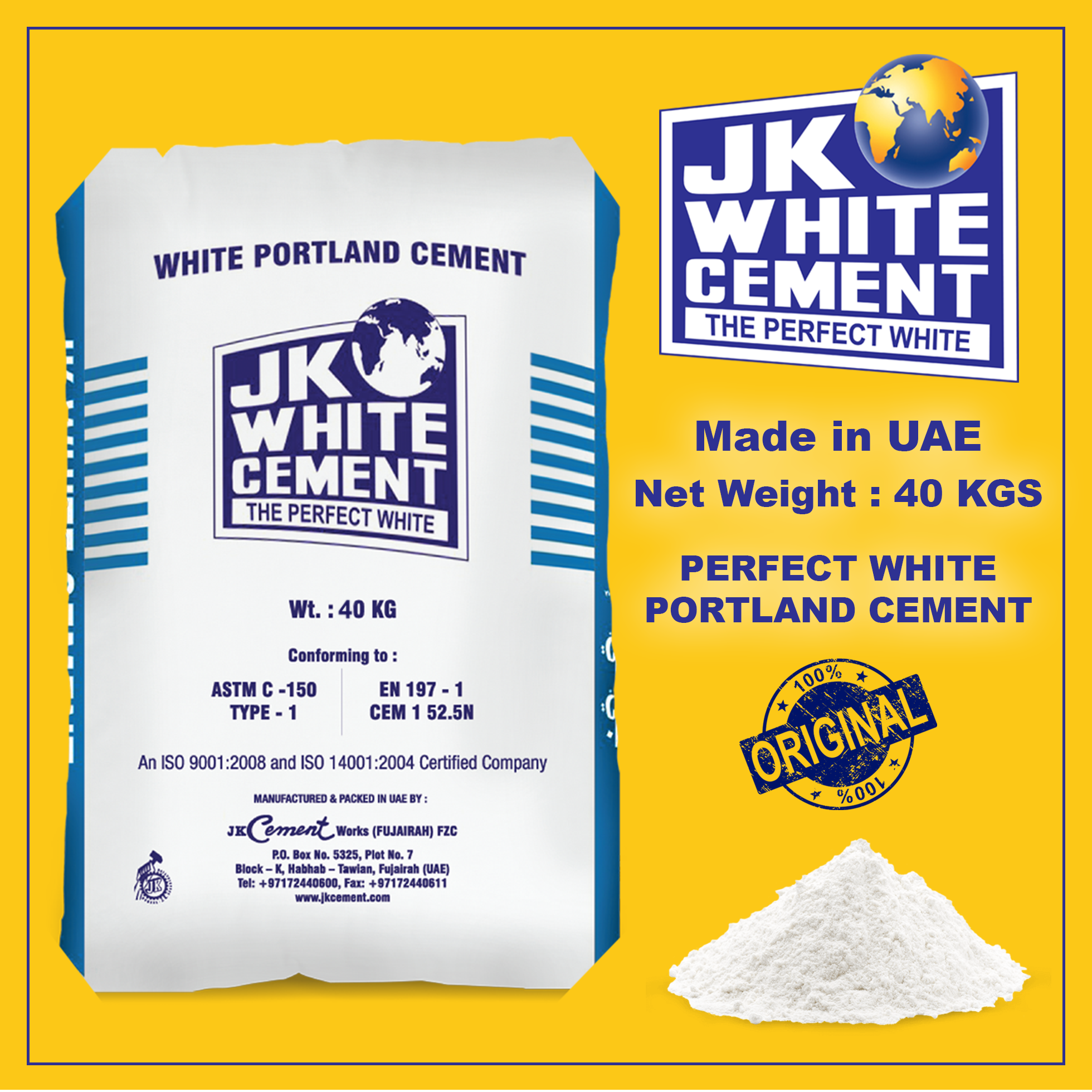 JK White Cement Powder 40KGS Original Made In UAE High Strength