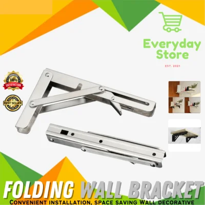 2pcs 8 Inch Bracket Stainless Steel Folding Support Desk Table Wall Mount Adjustable Hanging Angle Shelf Iron Bracket (BLACK COLOR)