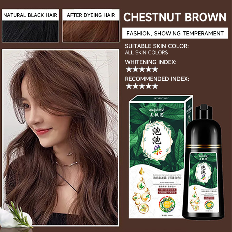 [Ready Stock+COD] 500ml Bubble Hair Dye Shampoo Organic Black/Chestnut