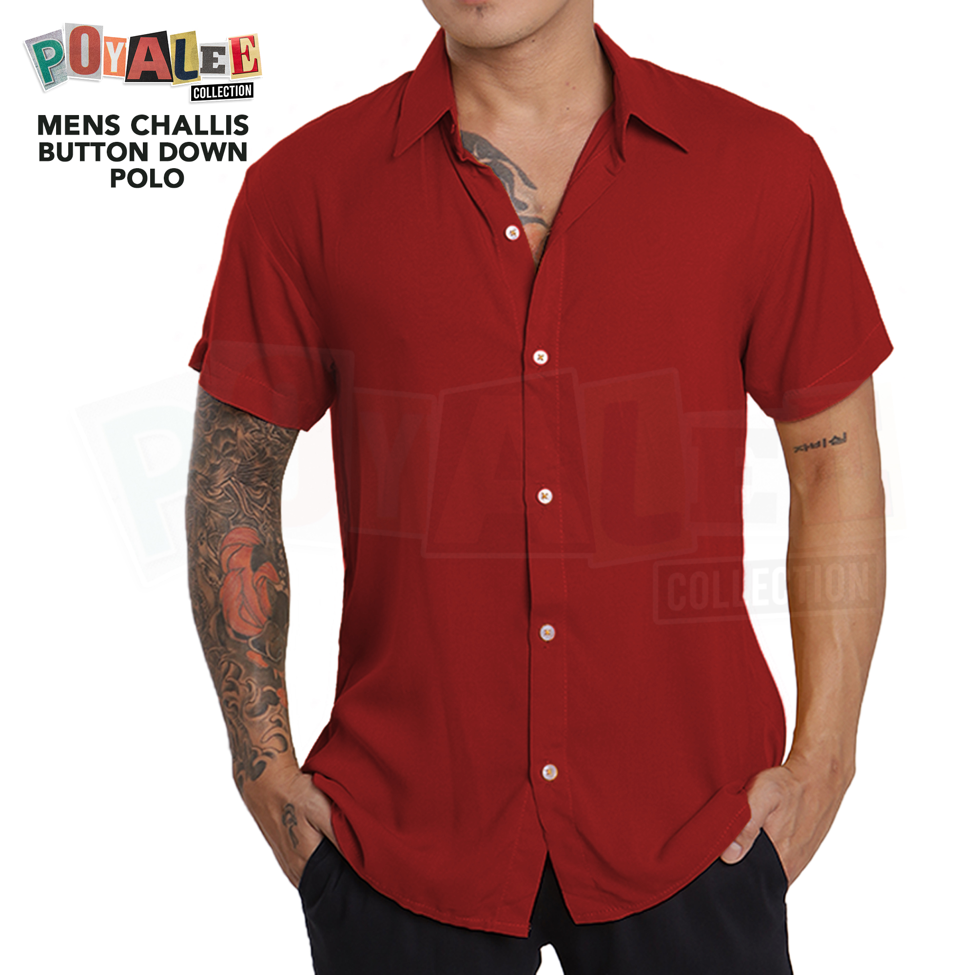 mens red polo button down