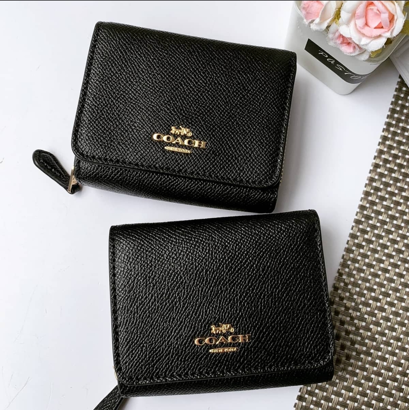 COACH ☜UNBOXING☞ Small Trifold Wallet / F37968 / BLACK 