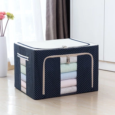 MC Stall 72L Durable Oxford Fabric Foldable Steel Shelf Lidded Clothes Storage Box Natural Canvas Or