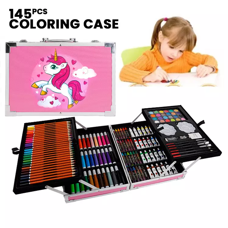 JR Enterprises Unicorn Art Drawing and Painting Set with  Aluminum Box for Kids (145Piece) - 145PCS ART SET