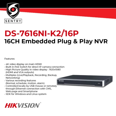 HIKVISION DS-7616NI-K2/16P 16CH Embedded Plug & Play NVR