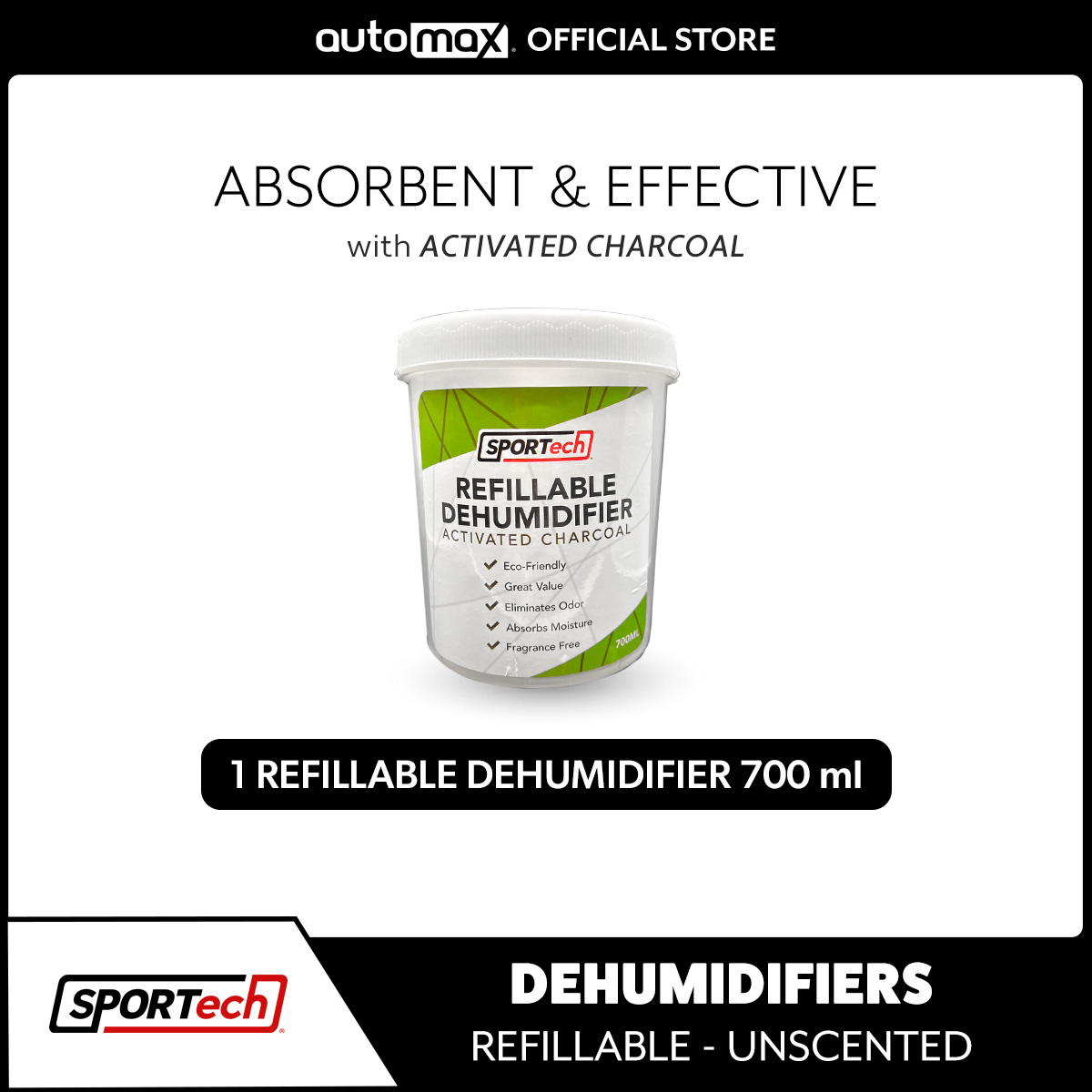 SPORTech Refillable Dehumidifier with Activated Charcoal Odor