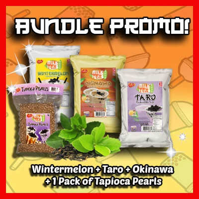 inJoy Wintermelon + Taro + Okinawa + 1 kg Tapioca Sago Instant Milk Tea Powder Bundle Set