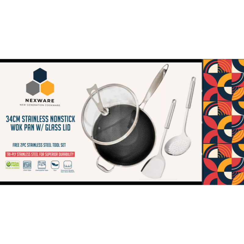Nexware 32CM Nonstick Wok Pan with Lid (Induction Ready