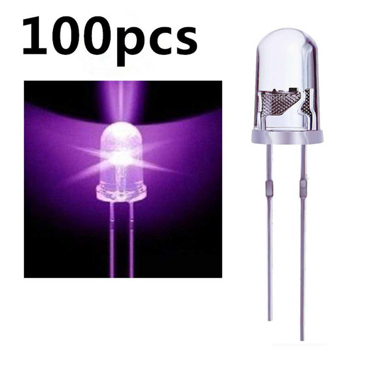 100 LED UV ULTRAVIOLETTI 5mm lampada alta luminosità diodi purple