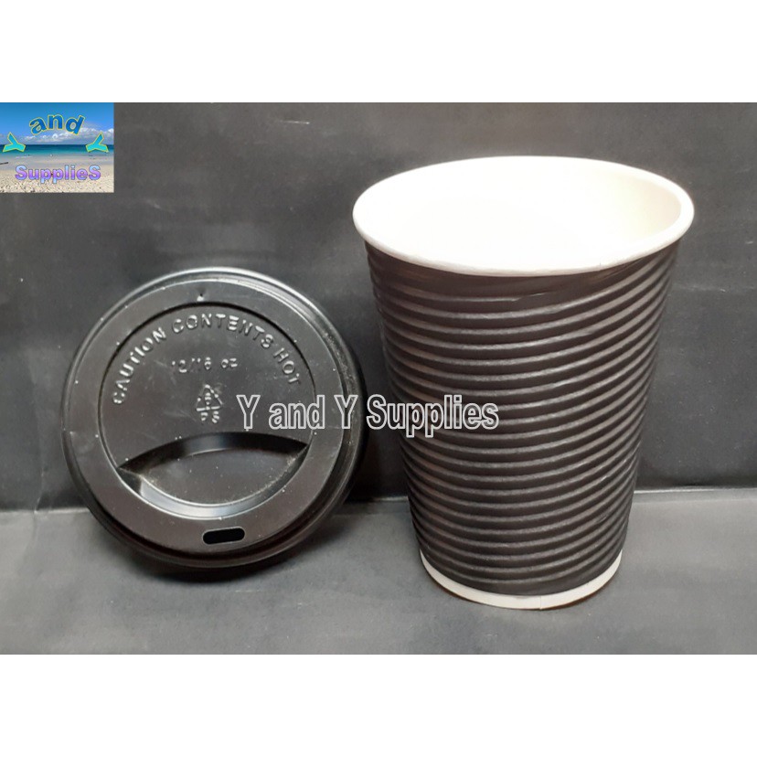 Paper Coffee Cup, Rippled Cups, With Sipping Lids, Black, Brown (25 ...