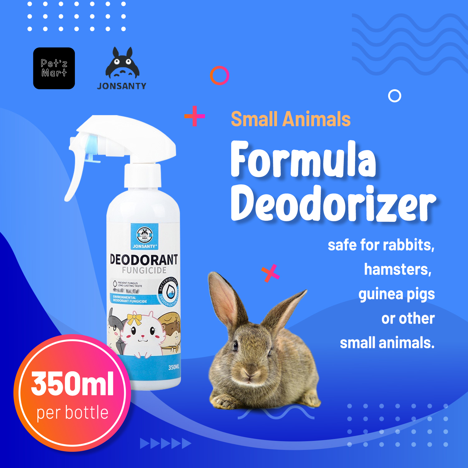 JONSANTY Rabbit Odor Eliminating Spray 11.8 fl. oz. Odor Control Small