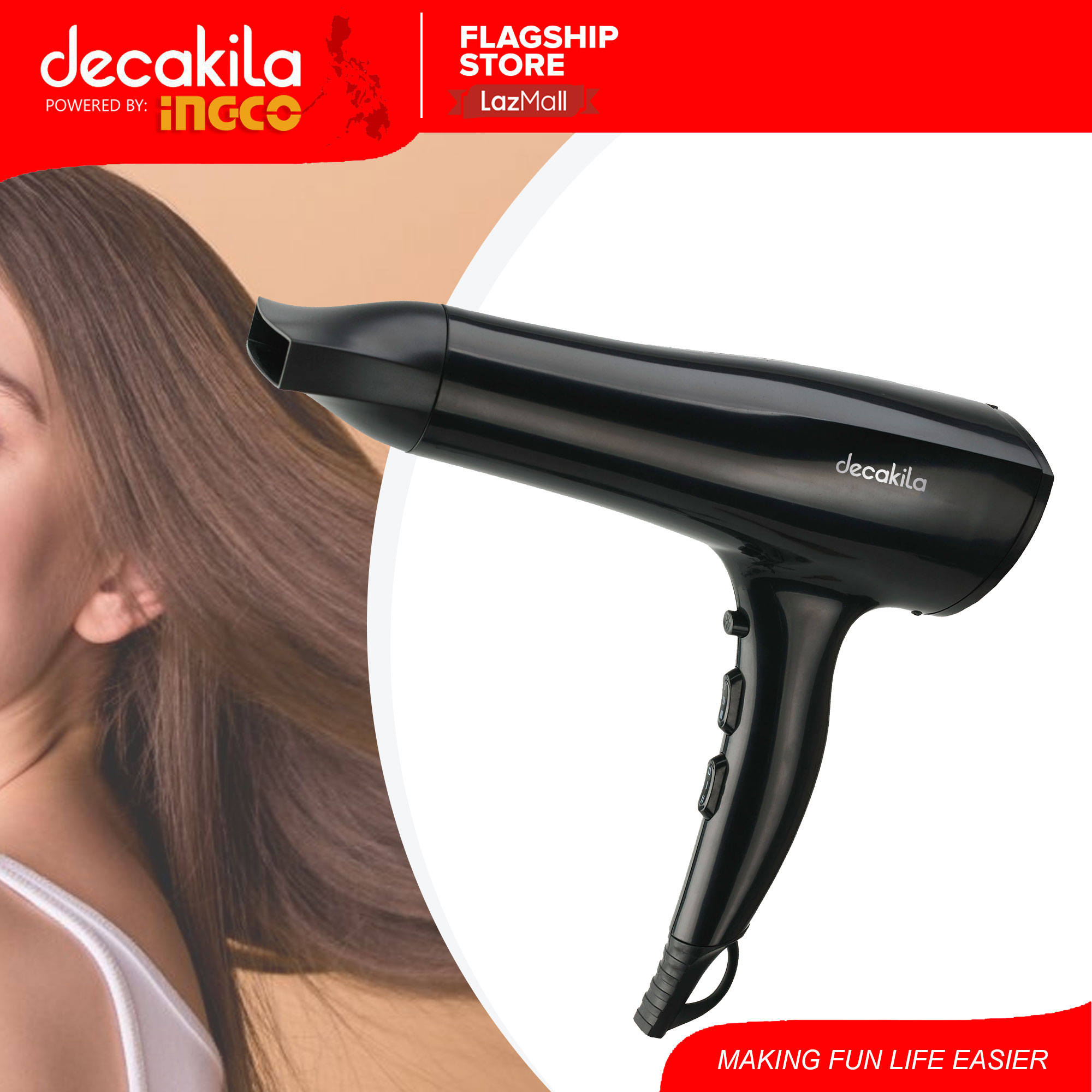 Decakila by INGCO KEHS010W Electric Hair Dryer Blower 2200W with DC Motor |  Lazada PH