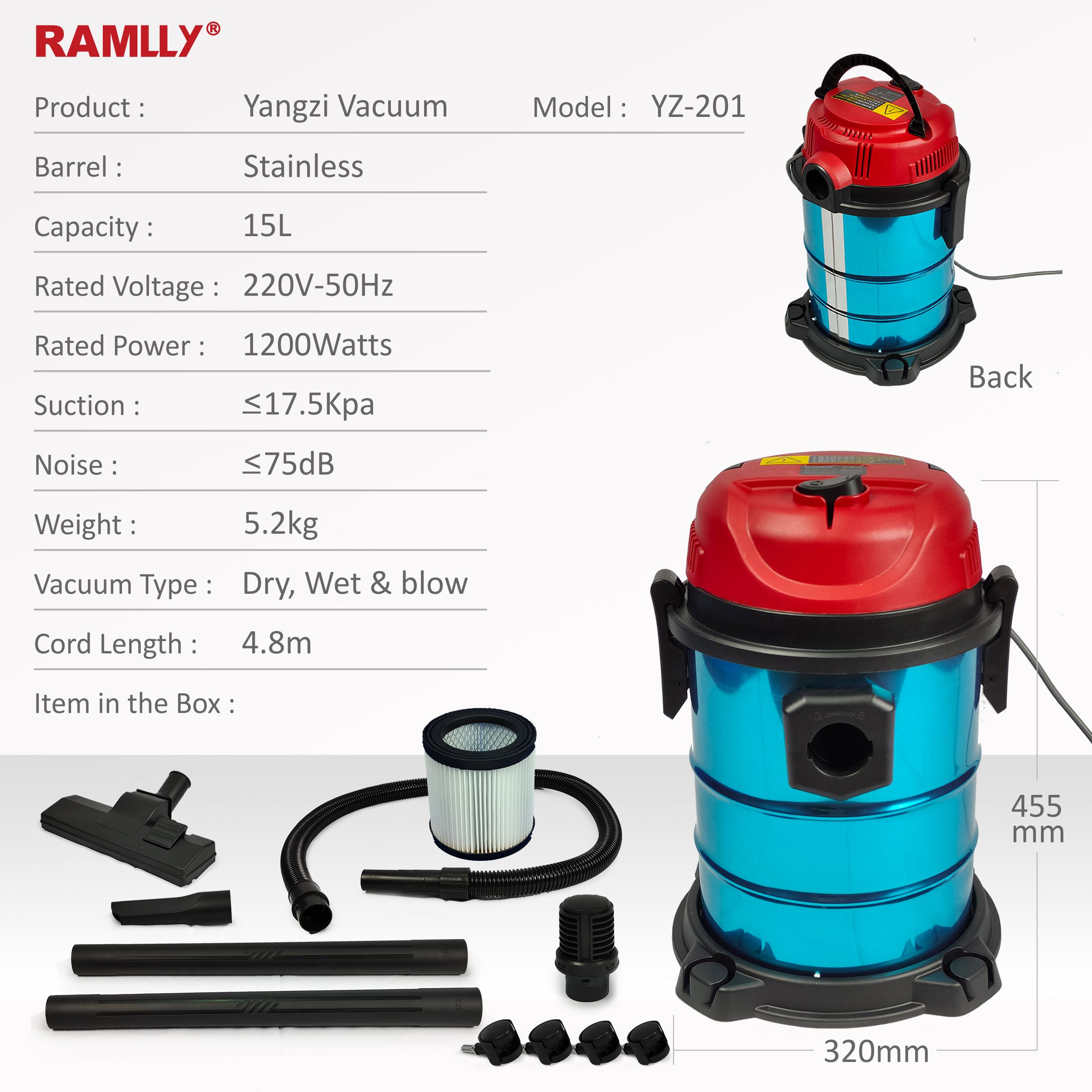 YANGZI Vacuum Cleaner 3 in1 WET DRY BLOWER 1200W Powerful Household