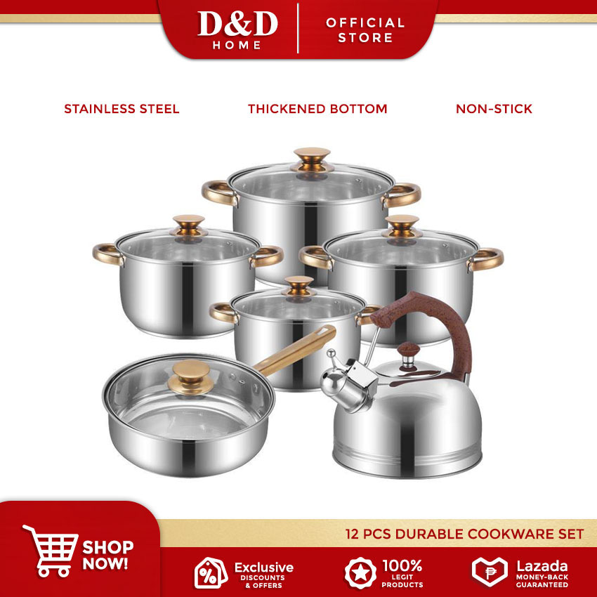 D&D Home 12pcs Cookware Set Capsule Induction Bottom Stainless Steel ...