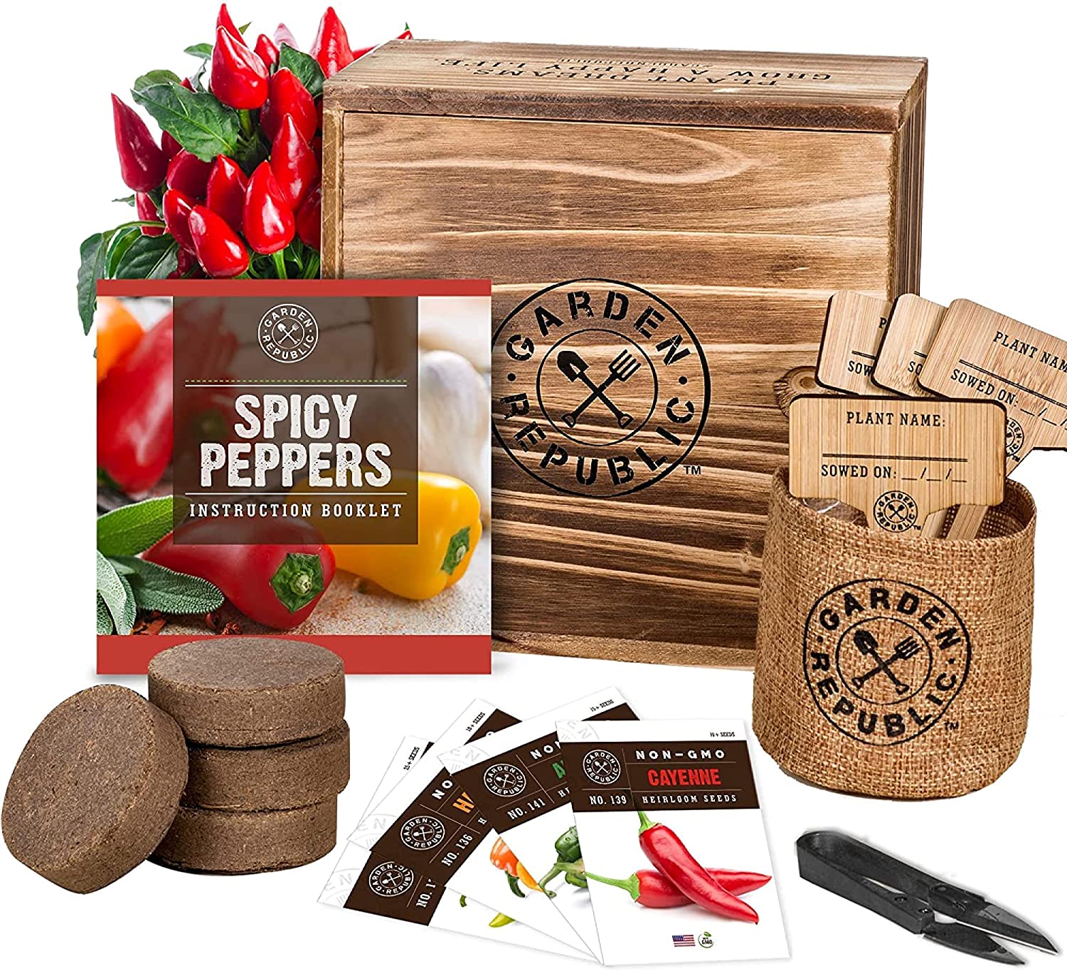 Indoor Garden Pepper Seed Starter Kit 4 Non GMO Hot Peppers Seeds for