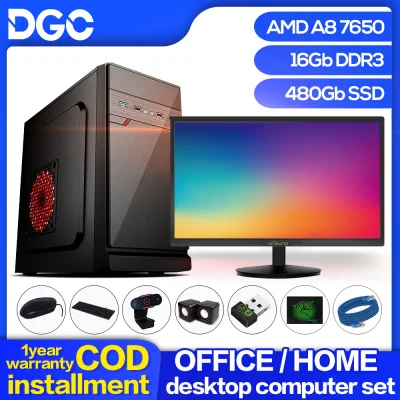 〖Brand New〗 Office Desktop computer set AMD A8-7650K Quad-core 3.3 GHz main frequency CPU AMD R7 Graphics card 16GB 1600 DDR3 RAM and 480gb high speed SSD 19/24 inches LED Monitor PC family gaming Design computer full set