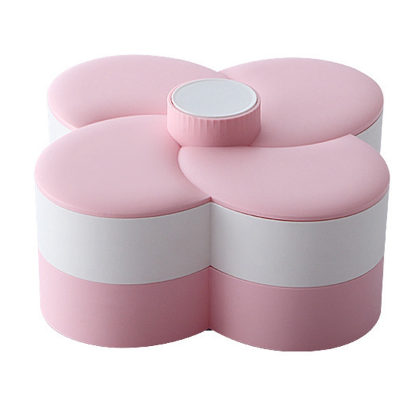 Candy and Nut Container, 6-Compartment Petal-Shaped Plastic Food Storage Lunch Double-Layer Storage Box with Lid