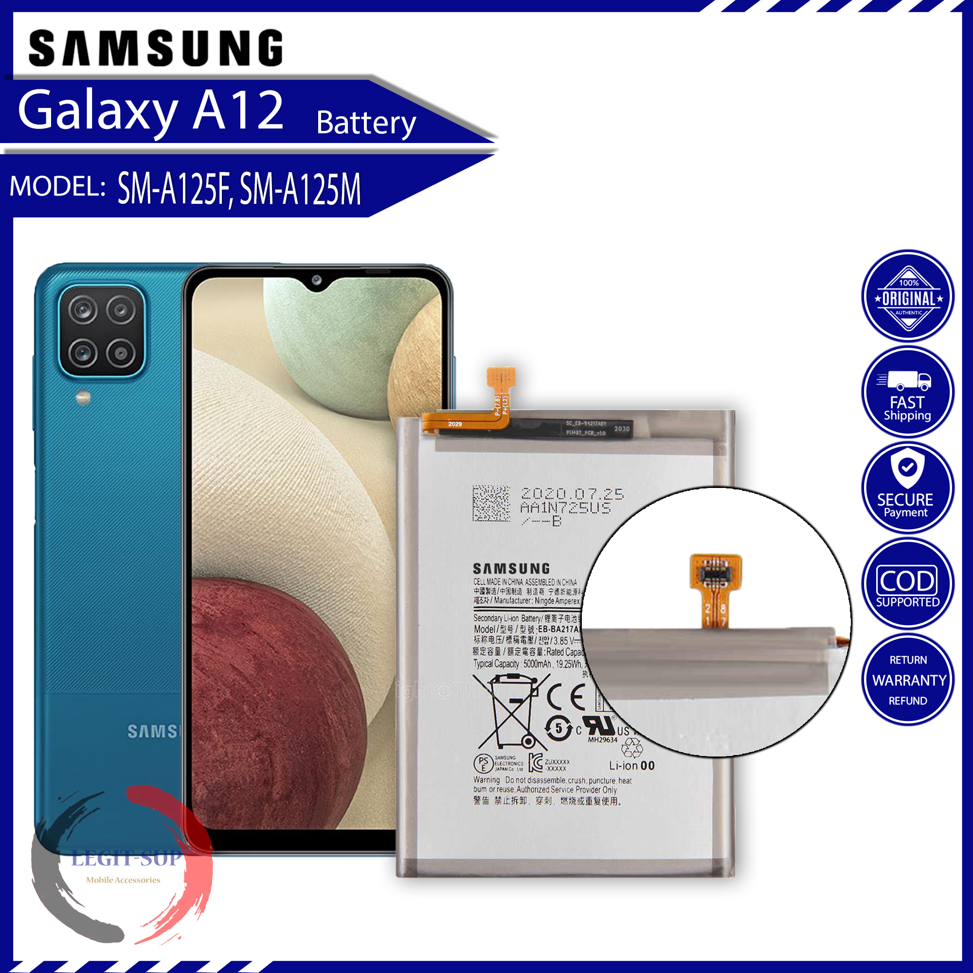 Samsung Galaxy A12 Battery Model: EB-BA217ABY 5000mAh (Original ...