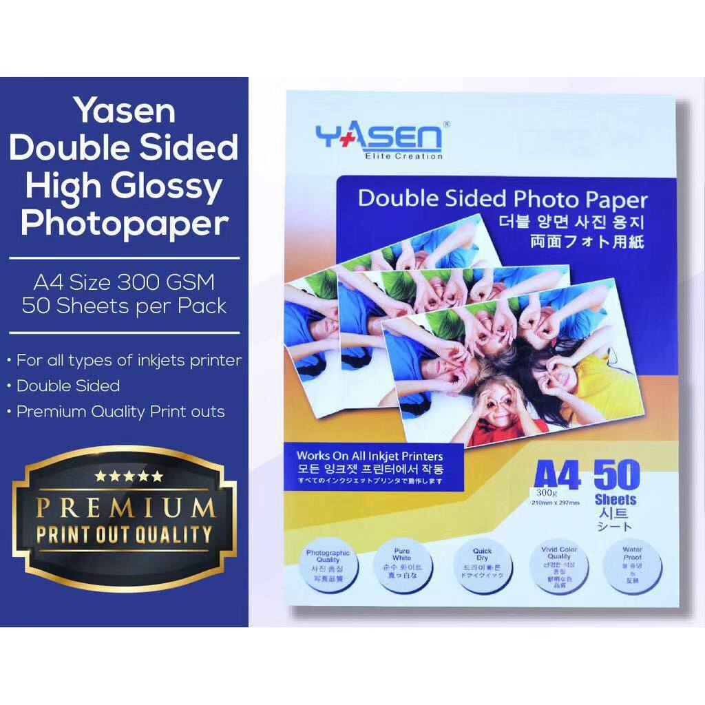 1 Pack Yasen Double Sided High Glossy Photo paper 300 GSM A4 Glossy