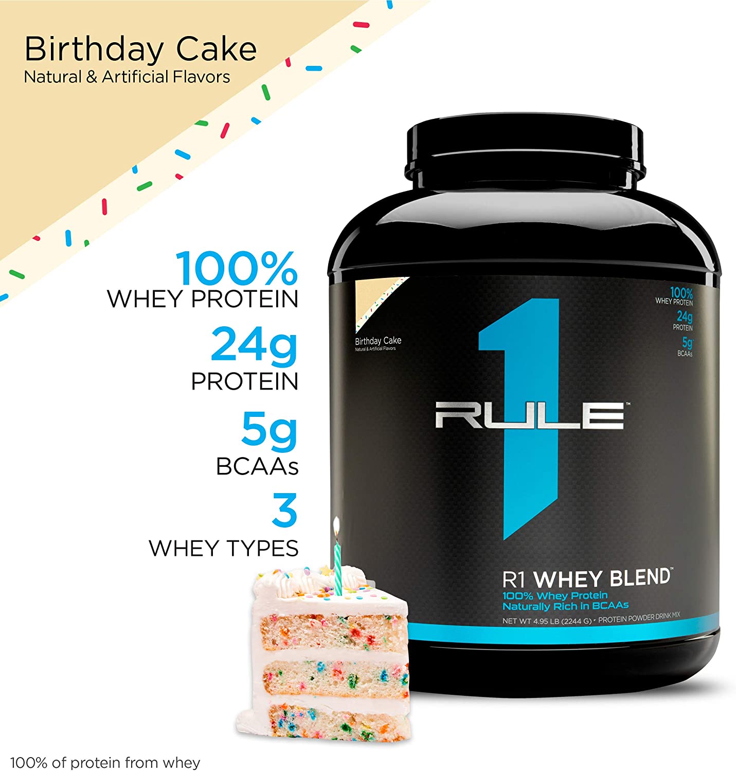 Rule 1 R1 Whey Protein Blend Powder 5lbs With Naturally Occurring EAAs &  BCAAs - Muscle Building