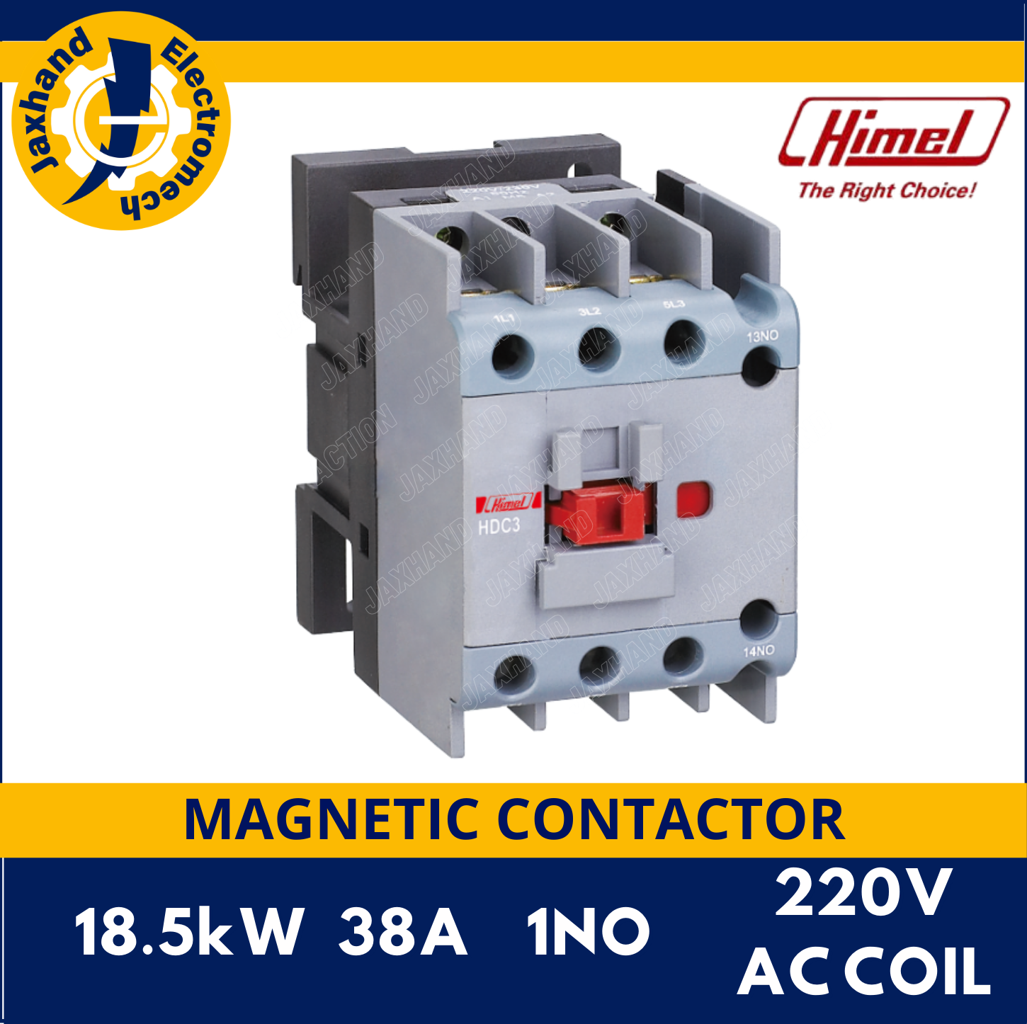 Himel Contactor HDC3, 38A, 18.5kW, 220VAC Coil, 1NO (AC3