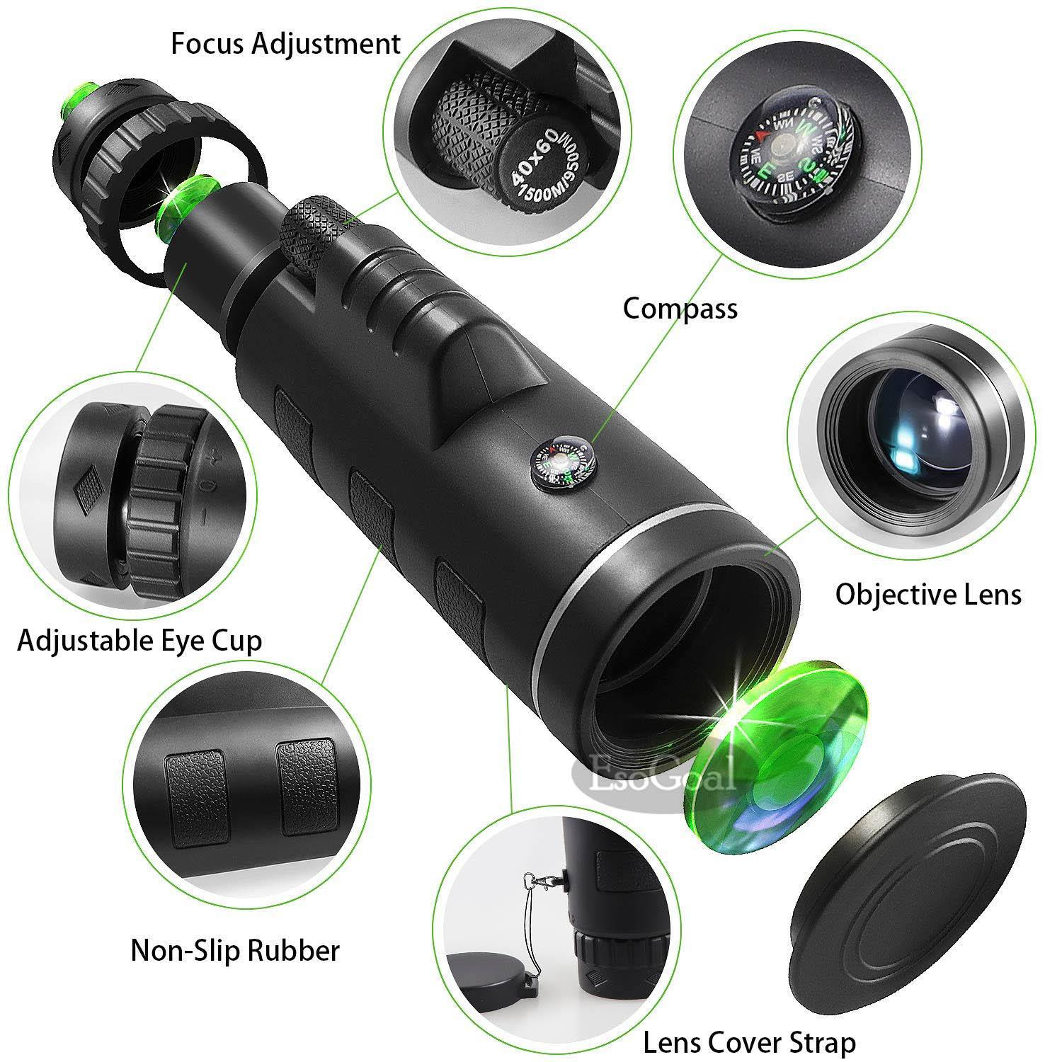 40X60 กล้องโทรทรรศน์ HD Mini Monocular สำหรับ Camping กลางแจ้งกล้องมองกลางคืนกลางแจ้งที่มีแสงน้อย Low-light night vision outdoor high-definition telescope(เข็มทิศ + คลิปกล้องโทรศัพท์มือถือ + ขาตั้งกล้องอลูมิเนียม)