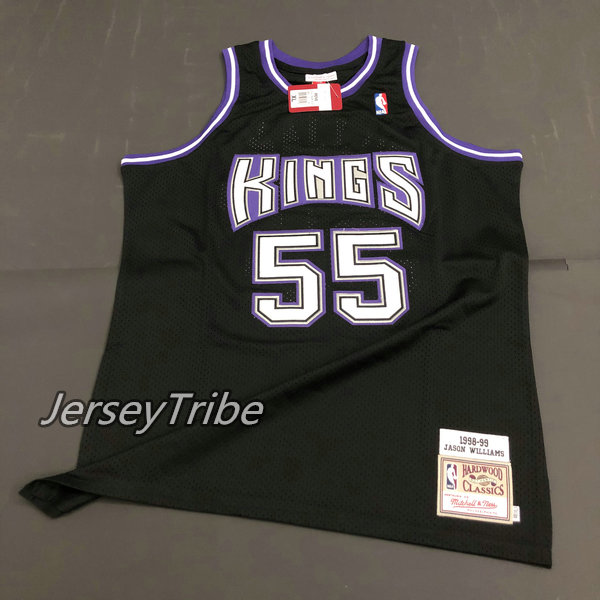 【 & N】Original บาสเก็ตบอล NBA Mens Mitchellness Jersey Sacramento Kings #55 Jason Williams Retro ปักเสื้อตาข่าย