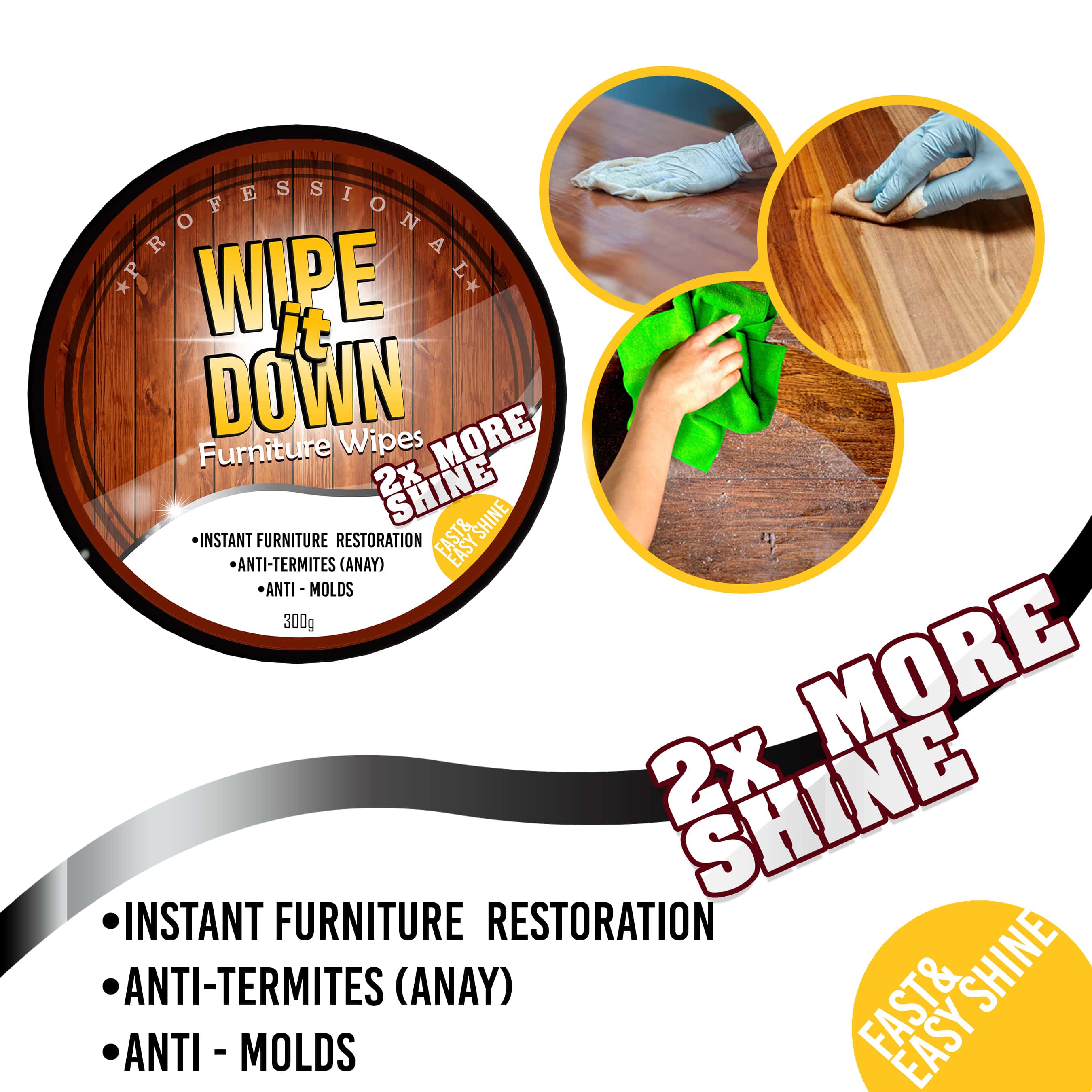 WIPE IT DOWN Furniture Polish Wipes 2x More Shine ( Anti Furniture