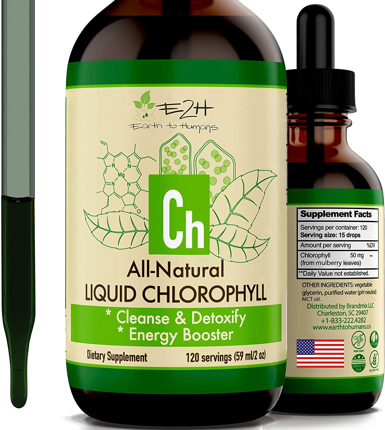 E2H EARTH TO HUMANS 100 All Natural Liquid Chlorophyll Drops, Energy