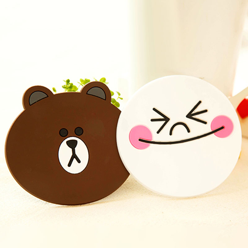 Coffee Tea Cup Placemat Silicone Material Cartoon Circle Shape with Thermal Insulation