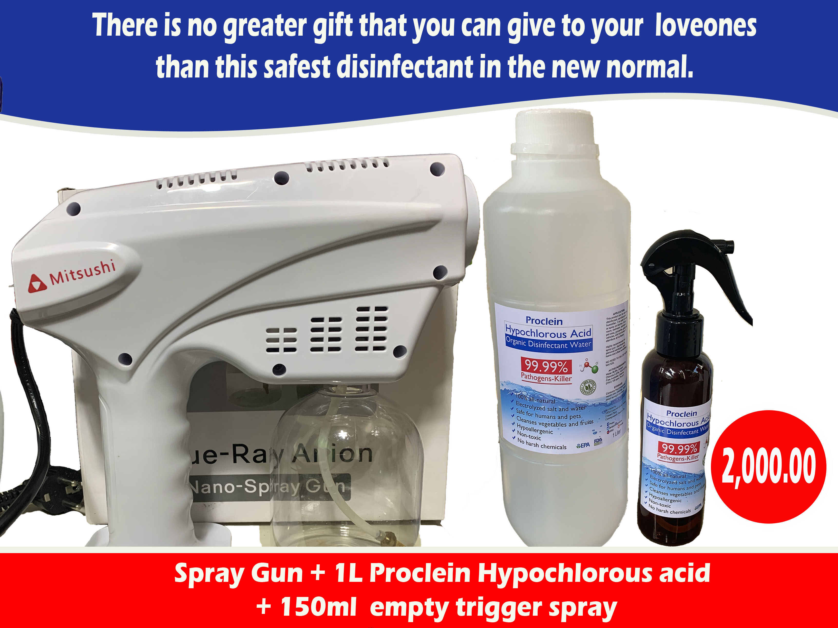 Spray Gun Disinfectant Wired + 1 Liter Proclein Hypochlorous acid Promo ...