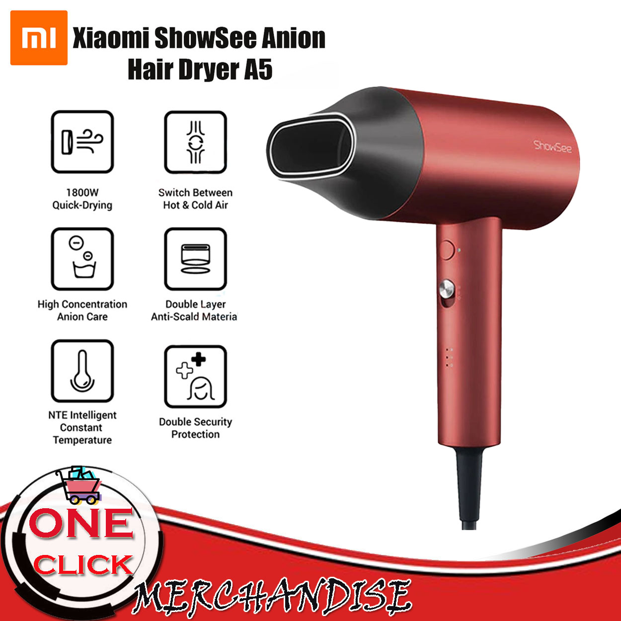 Xiaomi ShowSee Anion Hair Dryer Negative Ion Hair Quick Dry DC Motor Hair  Dryer with 2 Speed Temperature Settings Light Weight Hair Blow Dryer Home  Travel Portable Hair Dryer A5(RED) | Lazada