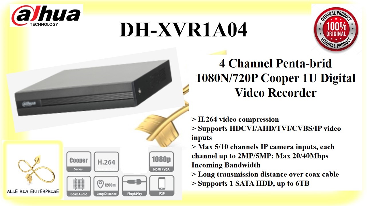 DAHUA DHXVR1A04 4 Channel Pentabrid 1080N/720P Cooper 1U Digital